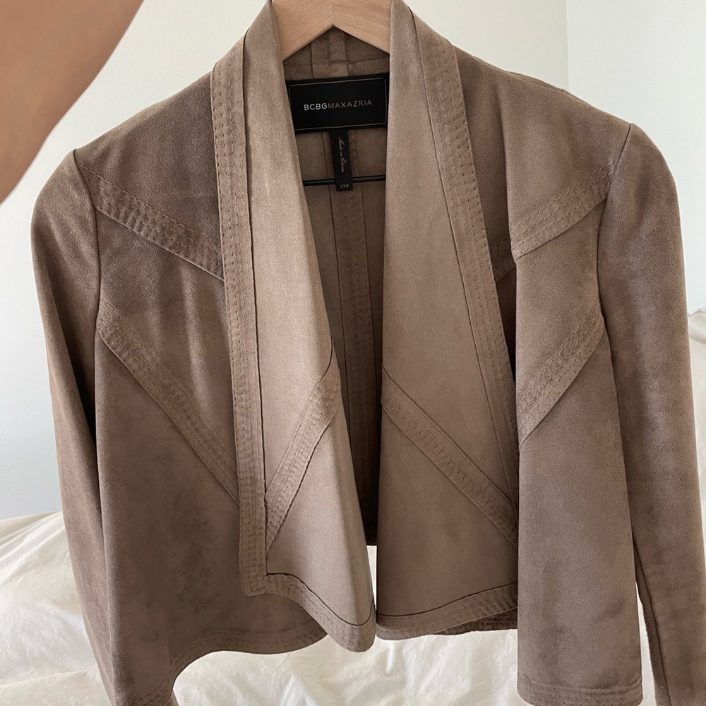 BCBG Maxazria Brown suede motorcycle style jacket